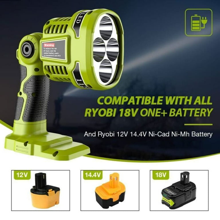 18V Flashlight for Ryobi ONE+ 18V Li-ion Ni-Cad Ni-Mh Battery, 12W