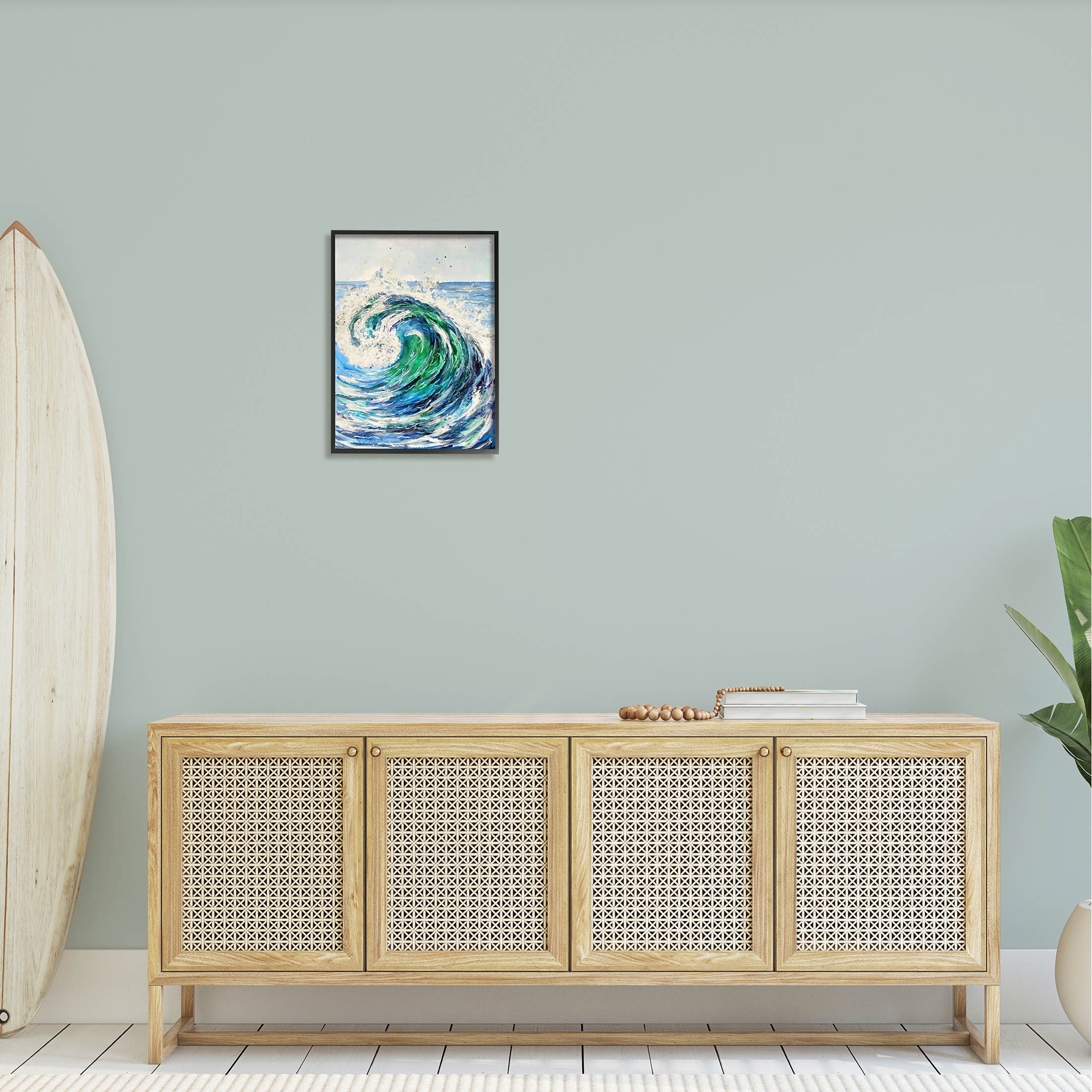 Tsunami Wave Ocean Splash Coastal Painting Black Framed Art Print Wall Art