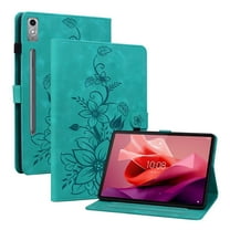 XYX for Lenovo Tab P12 12.7 inch 2023 TB370FU Case, PU Leather Slim Folio with Multi-Angle Stand - Green Lily Flower