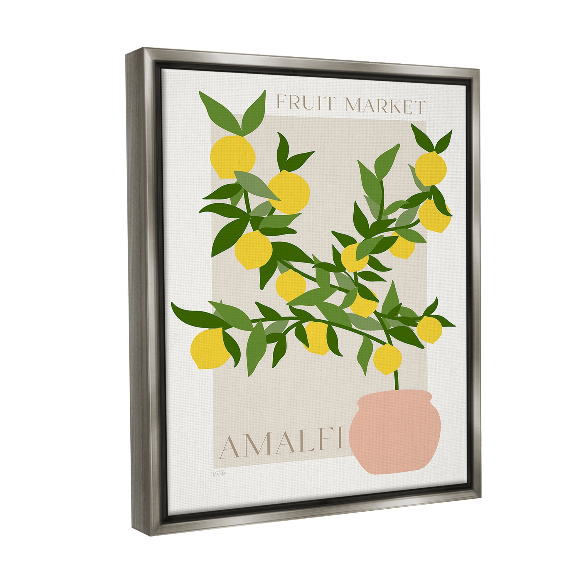 Stupell Industries Minimal Lemon Branch Food & Beverage Painting Gray Floater Framed Canvas Art Print Wall Art, 25 x 31
