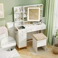 thumbnail image 4 of Costway Makeup Vanity Desk with Lighted Mirror Charging Station 3-Color LED Lights, 4 of 9