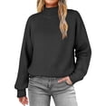 thumbnail image 3 of Women High Neck Oversized Sweaters Batwing Long Sleeve Pullover Loose Chunky Knit Jumper Black S, 3 of 8