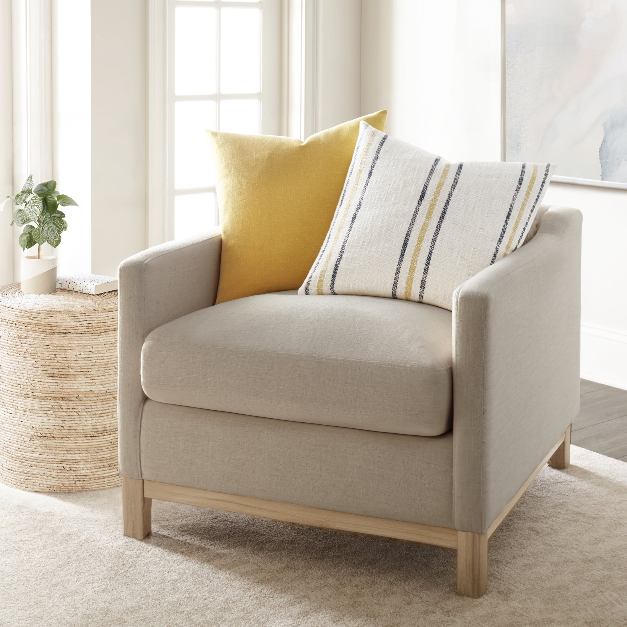 Cotton Slub Textured Throw Pillow in Framed Farmhouse Stripe by Comfort Canopy