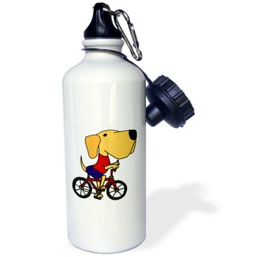 3dRose Funny Yellow Labrador Retriever Riding Bicycle, Sports Water Bottle, 21oz