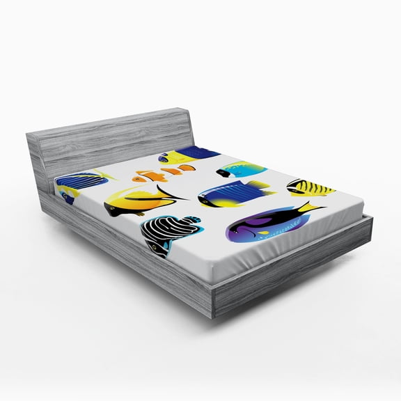 Ambesonne Fish Fitted Sheet, Cod Bonito Palette, Full Size, Multicolor