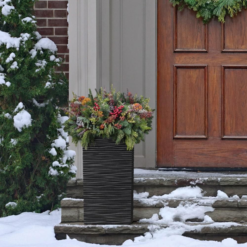 Tierra Verde 13in W x 26in H Citadel Horizon Large Recycled Self-Watering Indoor/Outdoor Column Planter in Black