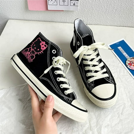 

2024 Anime Sanrio Kuromi Cute Cartoon Pattern Printed Canvas Shoes Casual Shoes for Teenagers and Students Cute Girls Canvas Shoes Stylish and Comfortable