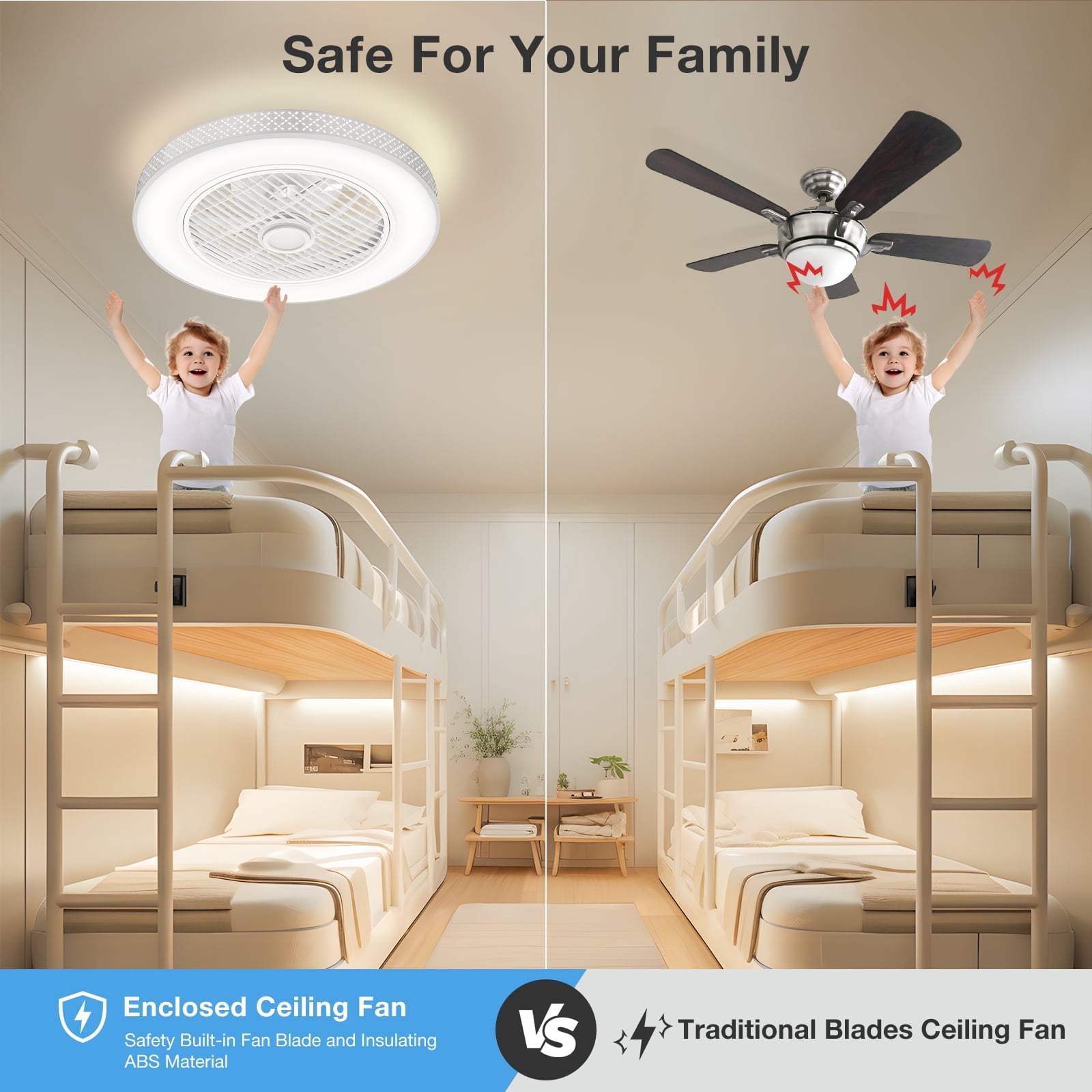 BLITZWILL 18 in Round Ceiling Fans with Lights, Dimmable Color Temperature and 6 Speeds, Remote & APP Control, Flush Mount Bladeless Reversible Motor, White