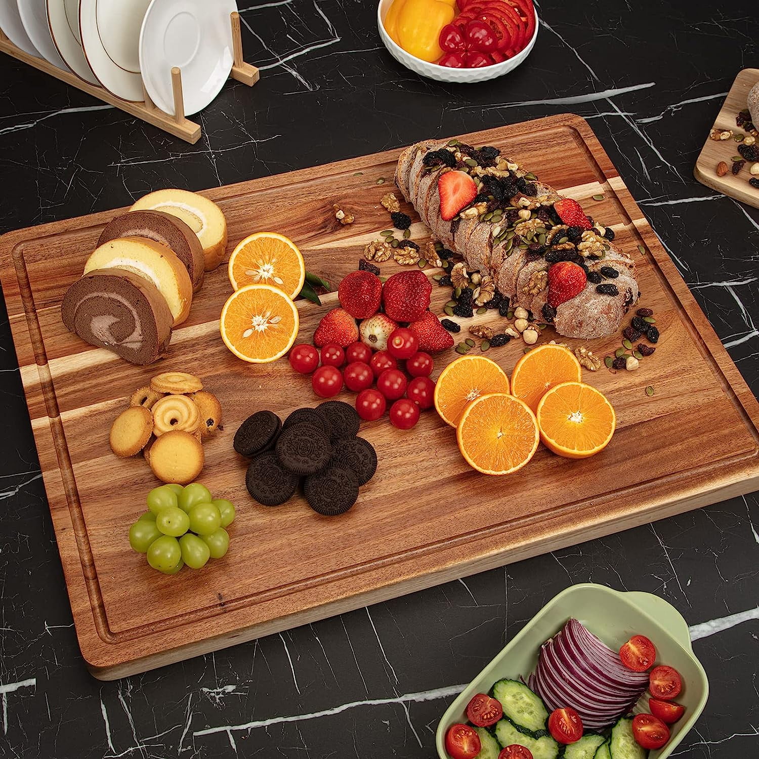 Cutting Boards 1.5" Thicker, 20x15 Inch Extra Large Acacia Wooden Cutting Board for Kitchen,Edge Grain Wood Chopping Board with Juice Groove and Handles,Pre-Oiled Carving Tray for Meat & Cheese