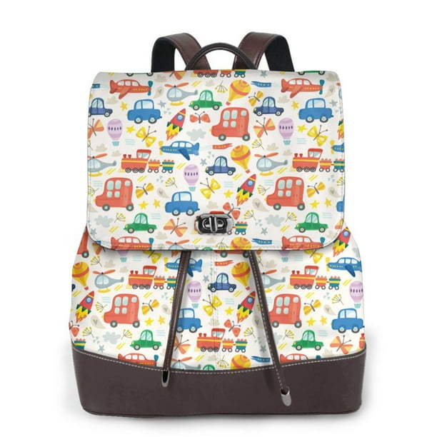 Fotbe Cartoon Transportation Mochila Bolso con Estampado para Mujer, Mochila Antirrobo de Nylon Impermeable, Bolsa Ligera de Hombro