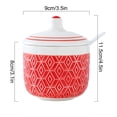 thumbnail image 2 of Nordic Sugar Bowl With Lid, Colorful Embossed Lattice Storage Jar, Solid Color Porcelain Sugar Pot, Salt Pot, For Coffee Bar, Restaurant-Red grid-9x8x11.5cm, 2 of 8