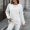 thumbnail image 3 of Women’s Solid Color Sweatshirt Long Sleeve Crewneck Pullover Tops Casual Button Hem Slit Loose Fit Comfortable Soft Fabric Fashion for Daily Wear White, 3 of 7
