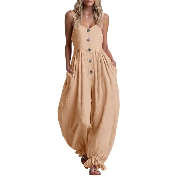 Edvintorg One Piece Jumpsuits for Women 2026 Sleeveless Casual Loose Ruffle Rompers Jumpers with Pockets Summer Beach Travel Clothes