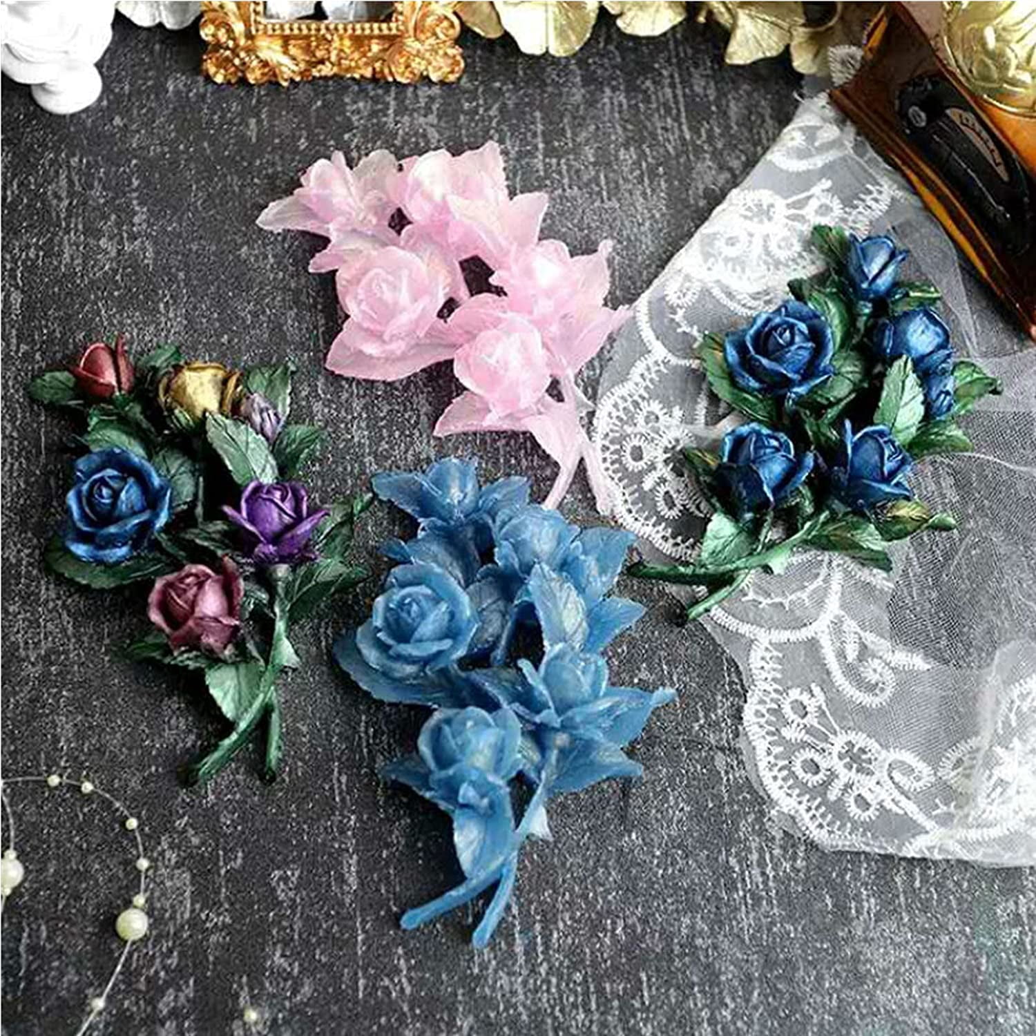 ABCISI 3D Flowers Silicone Rose Mold, Fondant Cake Chocolate Mold, Dried Flower Jewelry Decorative Mold, Resin Epoxy Clay Mold Pastry Baking Tools