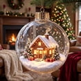 thumbnail image 4 of romoty Light Up Christmas Tree Ball Ornament, 3.15x3.15 Inch Clear LED Bauble with Snowy Forest Log Cabin for Tree Fireplace Decor, 4 of 7