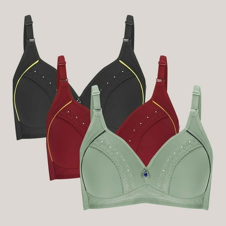 USSUMA 3pcs Woman s Embroidered Glossy Comfortable Breathable Bra Underwear No Rims Three Piece Set Sports Bras Wireless bras Plunge T Shirt Bra Softly Padd