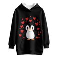 thumbnail image 4 of Psesaysky Girls Penguin with Hearts Graphic Hoodies Size 11-12 Years Long Sleeve Cartoon Print Pullover Hooded Sweatshirt Cute Casual Tops for Girl, 4 of 7