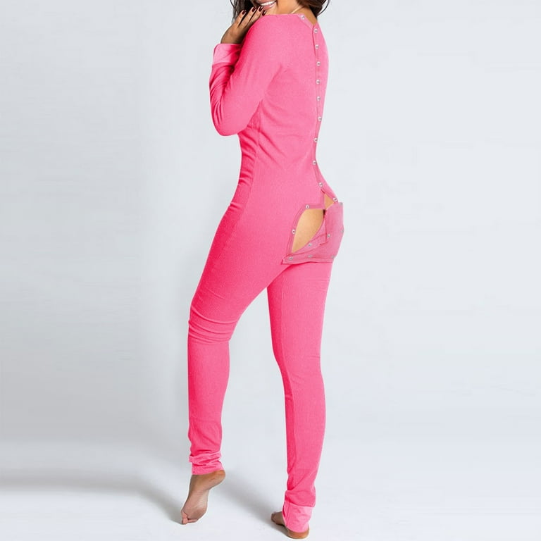 Women s Fall Onesie Pajamas Sexy Deep V Neck Butt Flap Comfy