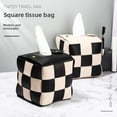 thumbnail image 4 of Artisan-Woven Leather Tissue Box with Chessboard Design – Multifunctional Roll Paper Holder for Home, Living Room & Office, Practical Storage Solution in Cream White, 4 of 6
