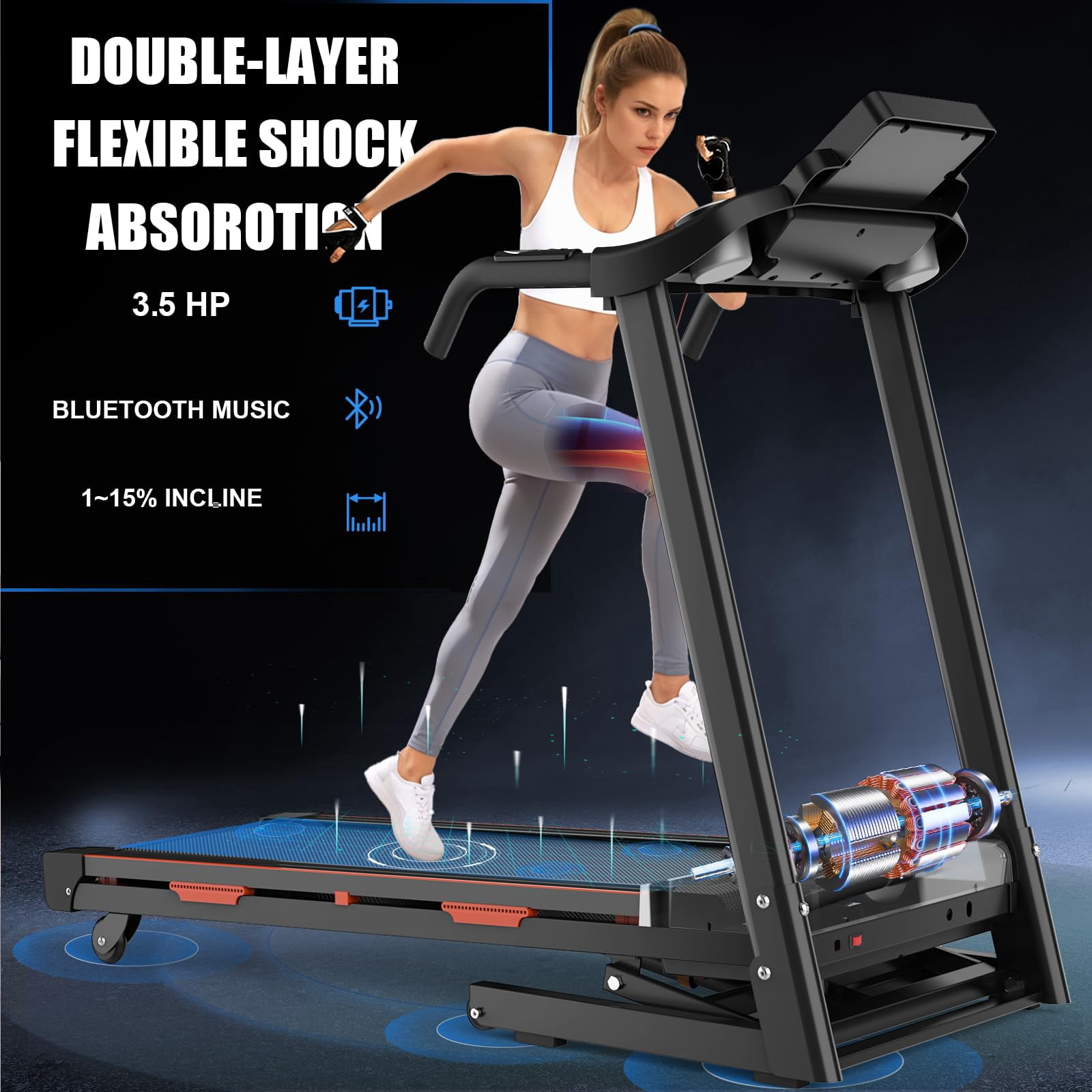 OBENSKY 15% Auto Incline Treadmills 400LBS, 3.5 HP Heavy Duty Treadmill for Home, Walking Folding Machine, Wide Belt, 0.5-8.5MPH, Bluetooth, APP