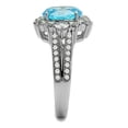 thumbnail image 4 of Womens Ring Oval Blue Stainless Steel Ring with AAA Grade CZ in Sea Blue, 4 of 4