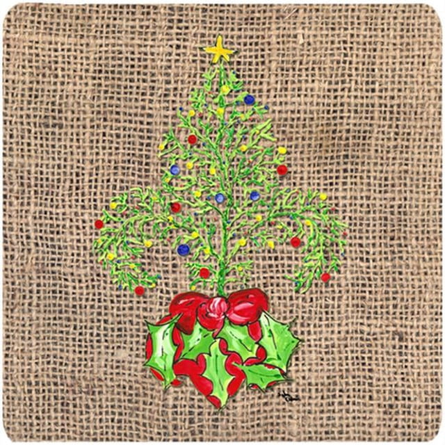 Carolines Treasures 8745FC Tree Fleur De Lis Christmas Foam Coasters - Set Of 4- 3.5 x 3.5 In.