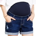 thumbnail image 5 of DeHolifer Maternity Denim Shorts Women's Summer High Waist Distressed Cuffed Hem Casual Denim Jeans Short Blue XL, 5 of 6