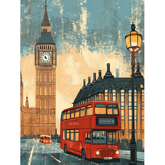 London Big Ben and Bus Canvas Print/Wall Art, Perfect for Living Room, Bedroom, Office, Dining Room, and Kitchen Decoration.