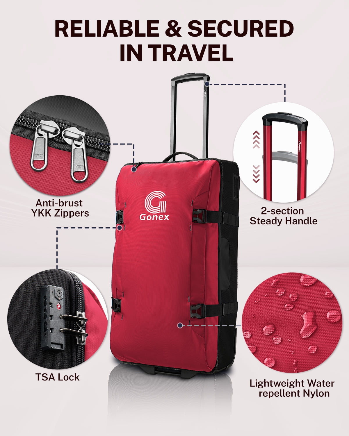 Gonex 30-Inch Large Rolling Duffel Bag with Wheels, Water Repellent Lightweight Wheeled Travel Duffle Luggage with TSA Lock & Telescopic Handle