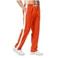 thumbnail image 4 of Men's Fleece Lined Striped Sweatpants - Open Bottom Athletic Gym Lounge Pants,Orange,Medium, 4 of 7