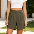 thumbnail image 6 of MYAOYI Womens High Waist Pleated Shorts Cuffed Hem Button Closure Casual Dressy Shorts, 6 of 7