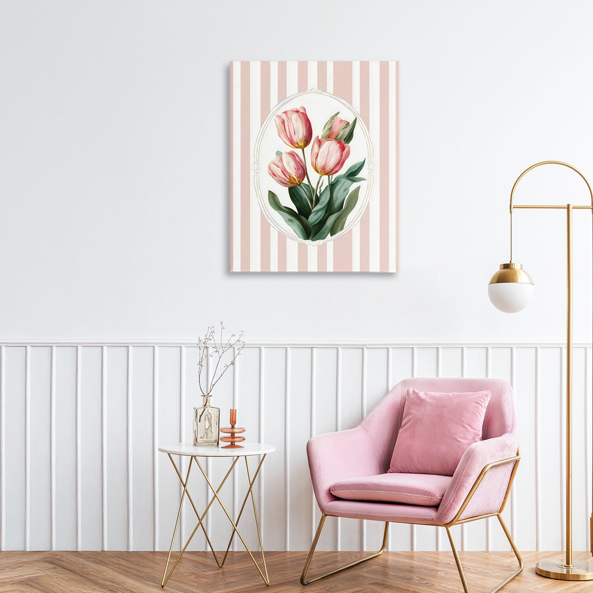 Stupell Industries Vintage Tulips on Stripes Canvas Wall Art, design by Ink Drop Loft