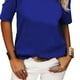thumbnail image 4 of Camiseta de manga corta de color puro para mujer, blusa de manga corta holgada y transpirable con hombros descubiertos, color liso, azul brillante M, 4 of 6