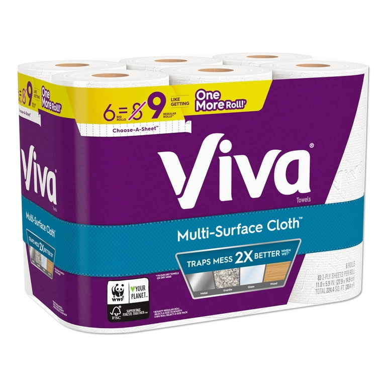 Viva Multi-Surface Cloth Paper Towels, Task Size - 12 Super Rolls (2 Packs  of 6) - 81 Sheets Per Roll