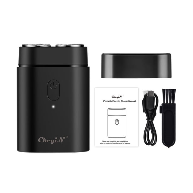 CkeyiN Rasoir Électrique Portable pour Hommes, Rasoir Rotatif Rechargeable à Double Tête Tondeuse à Barbe