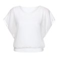 thumbnail image 5 of Blusa holgada informal de manga corta con manga de murciélago y gasa para mujer, 5 of 5