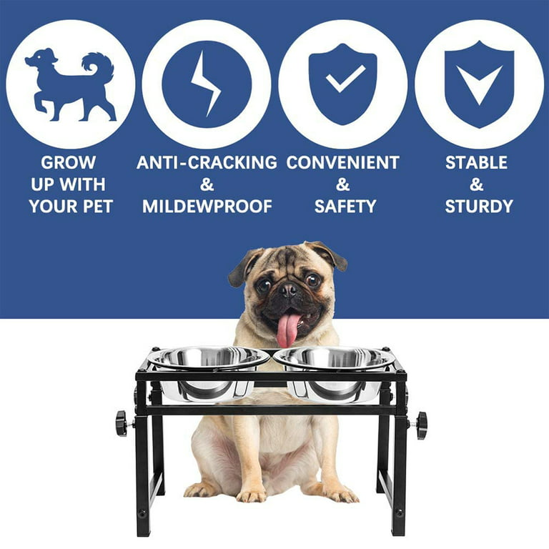 Pupteck Adjustable Dog Feeder with 2 Bowls - Raised Stainless