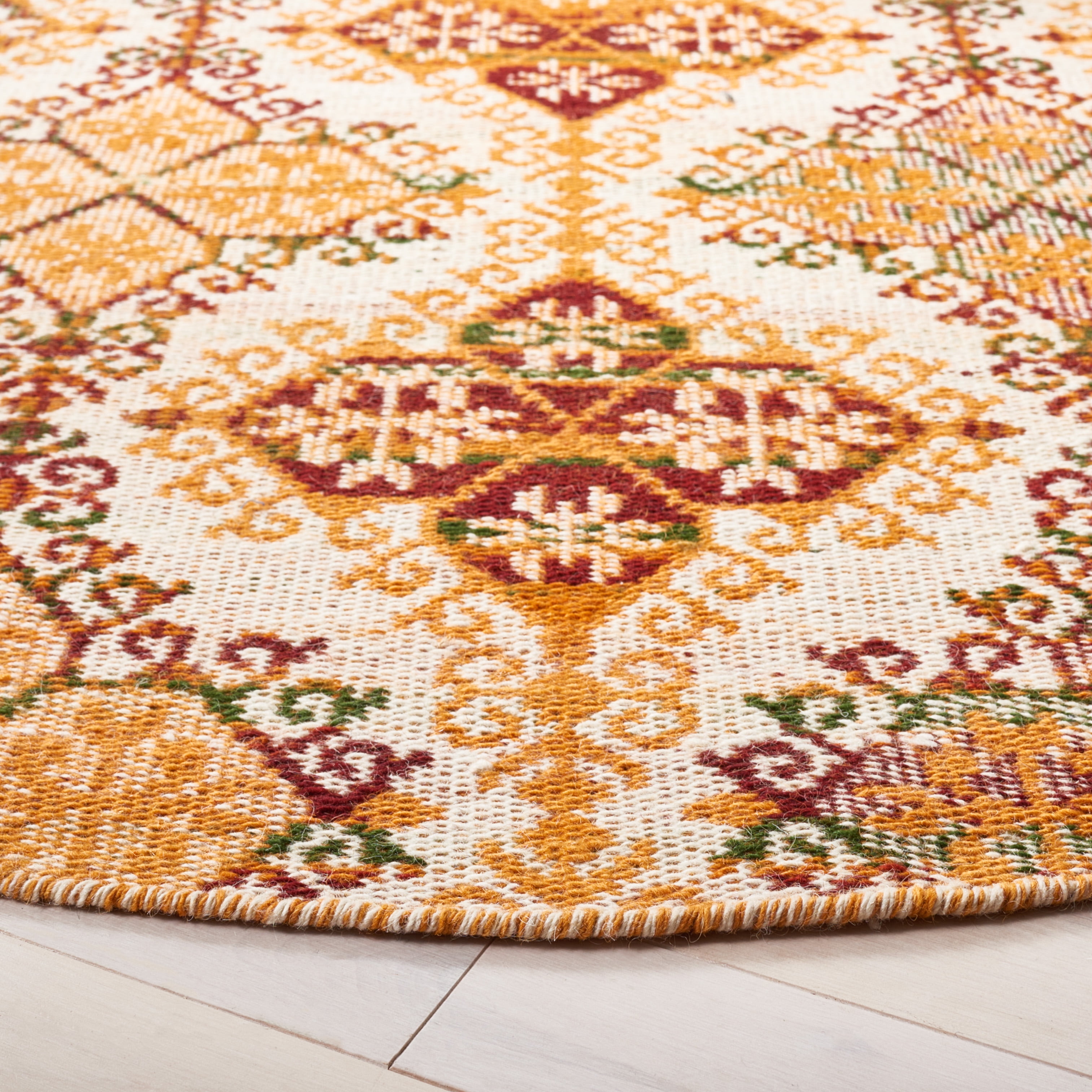 SAFAVIEH Kilim Heathe Tribal Wool Area Rug, Ivory/Gold, 6' x 6' Round