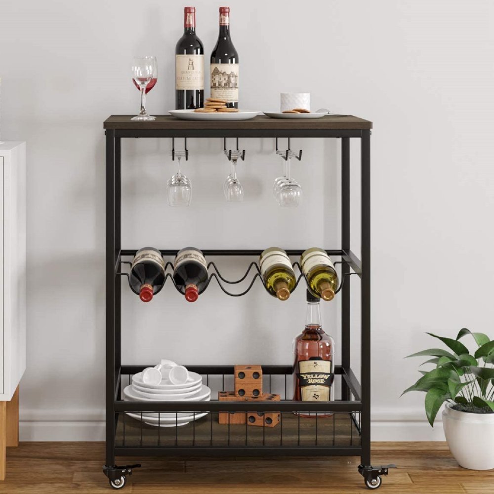 Bar Carts Mobile Wine Cart, Homfa Wine Rack Table with Glass Holder
