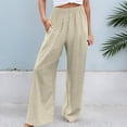 thumbnail image 2 of Wangmeiwg Women's Button Elastic Waist Wide Leg Casual Straight Leg Pants Tan Linen Pants Women, 2 of 5