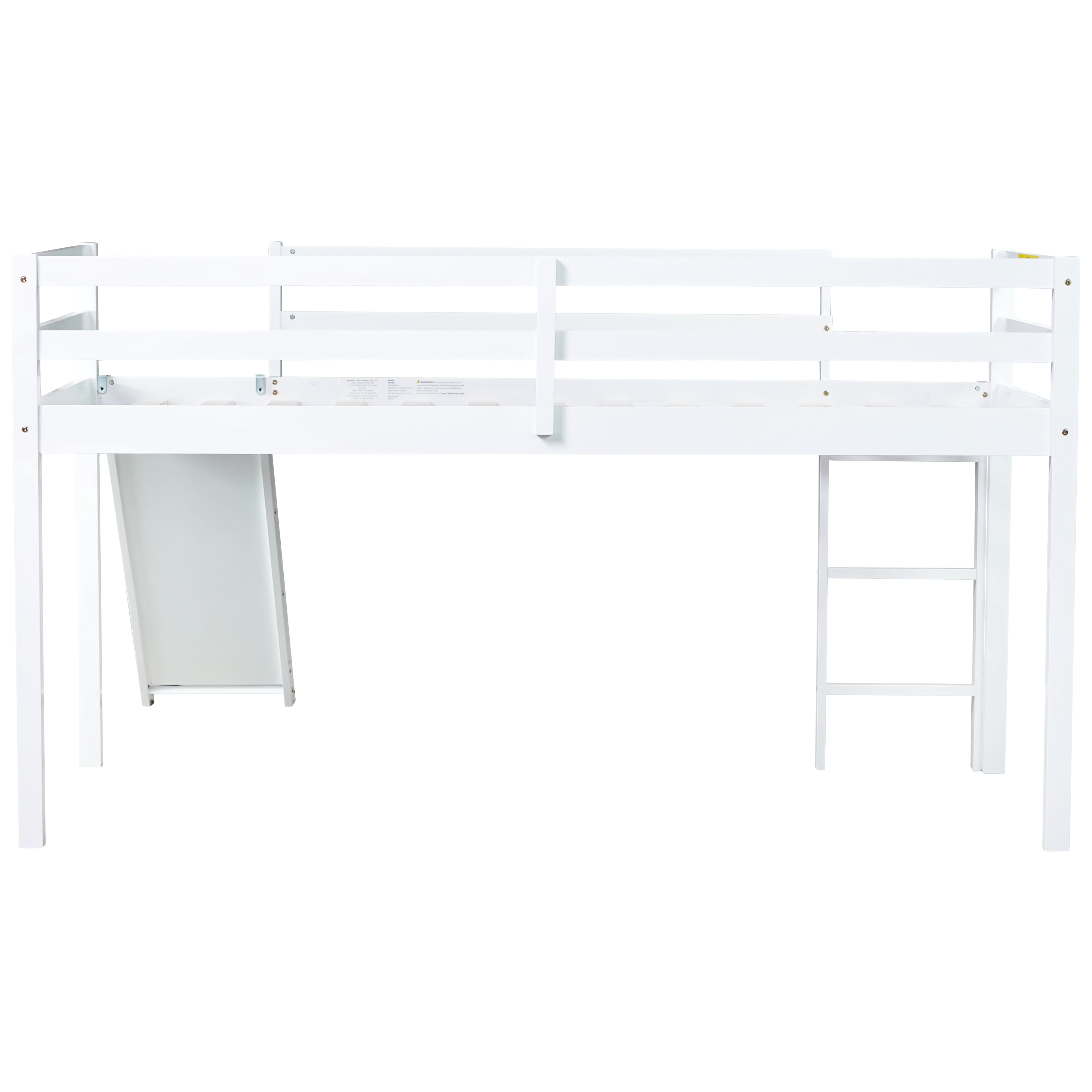 Miniyam Wood Twin Size Loft Bed with Slide, Guardrails and Ladder for Kids, White