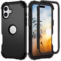 Decase Compatible with Apple iPhone 16 Plus Phone Case,Shockproof Three Layer Heavy Duty Soft Silicone Rubber Bumper Hard Plastic Hybrid Protective Case for iPhone 16 Plus,Black