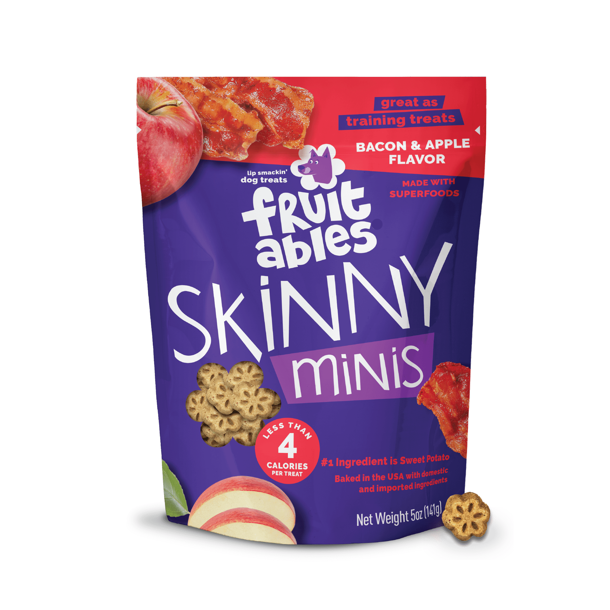 Fruitables Skinny Mini Dog Treats Apple Bacon Flavor, 5 oz
