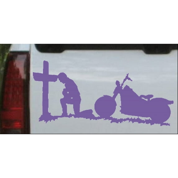 Christian Biker Kneeling at The Cross Car or Truck Window Decal Sticker