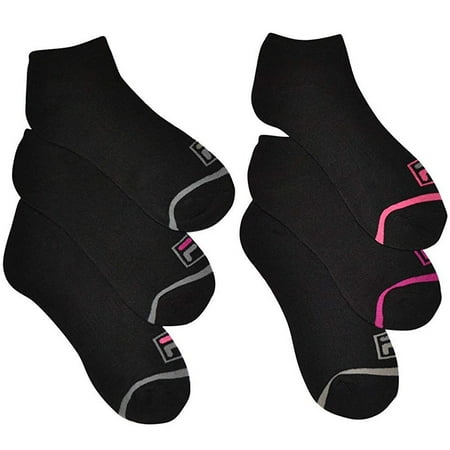 Fila Ladies 6 Pairs Moisture Control Athletic Low Cut Socks Black 4-10