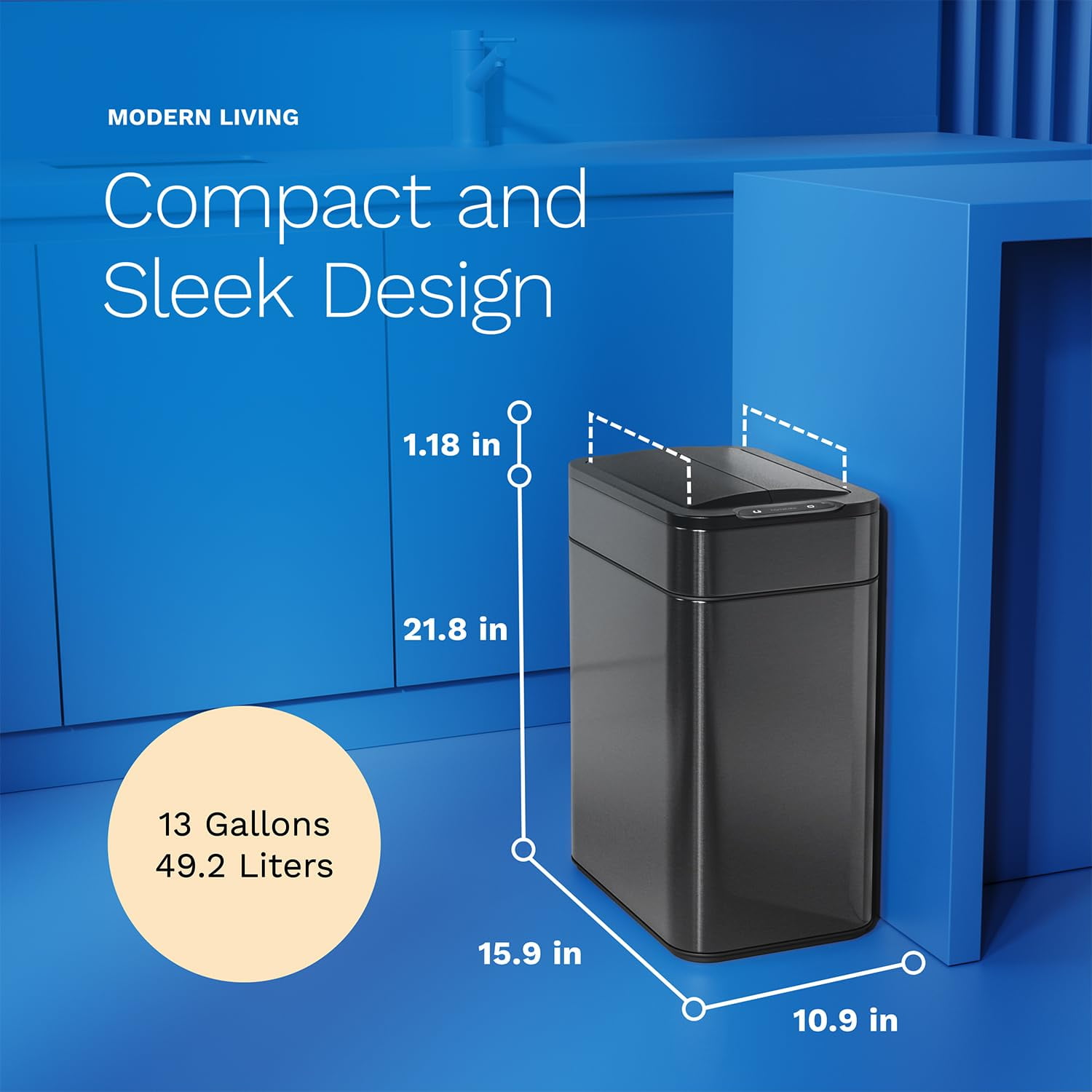 (2 pack) hOmeLabs Robust 13 Gallon Sensor Trash Can, Retractable Butterfly Lid, Batteries Included, Maximizing Space, Easy to Clean, Battery-Powered - Dark Stainless Steel