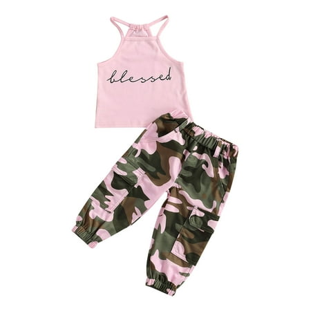 

Musuos Baby Girls Summer Sleeveless Halter Sleeveless Top Camouflage Pants Leggings