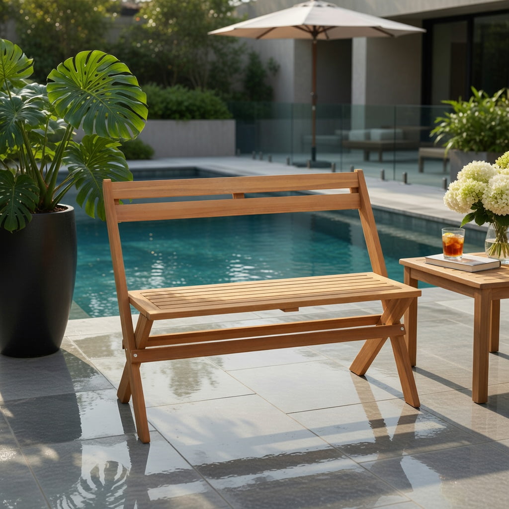 Hommoo 2-Person Folding Acacia Wood Patio Bench, Ergonomic 105° Backrest, Compact Foldable Design for Garden, Porch & Balcony, Natural