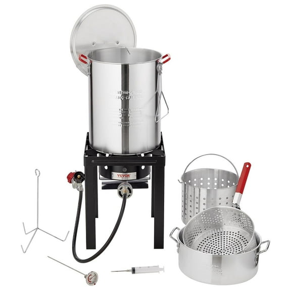 54,000 BTU Outdoor Propane Turkey Fryer and Seafood Steamer Set - 30-Quart Fry Pot & 10-Quart Steamer with Accessories