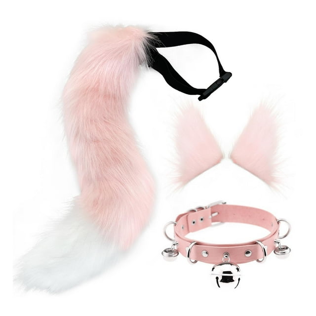3 Pcs Oreilles et Queue de Chat Oreilles d'Animaux et Longue Queue pour Fêtes à Thème d'Anniversaire Rose
